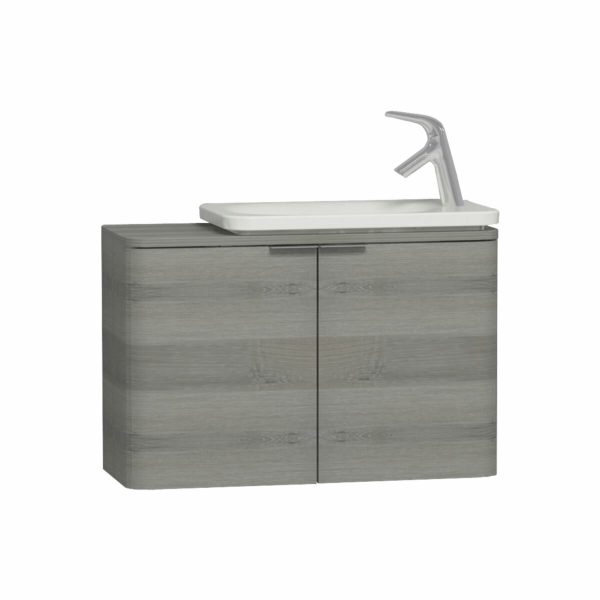 Vitra Nest Trendy 80 Cm  Dar Lavabo Dolabı Kapaklı Gri Dokulu Ahşap